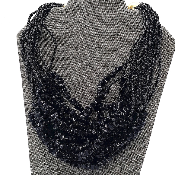 Linea Black Beaded Nugget Collar Bib Necklace by Louis Dell'Olio - Picture 5 of 5